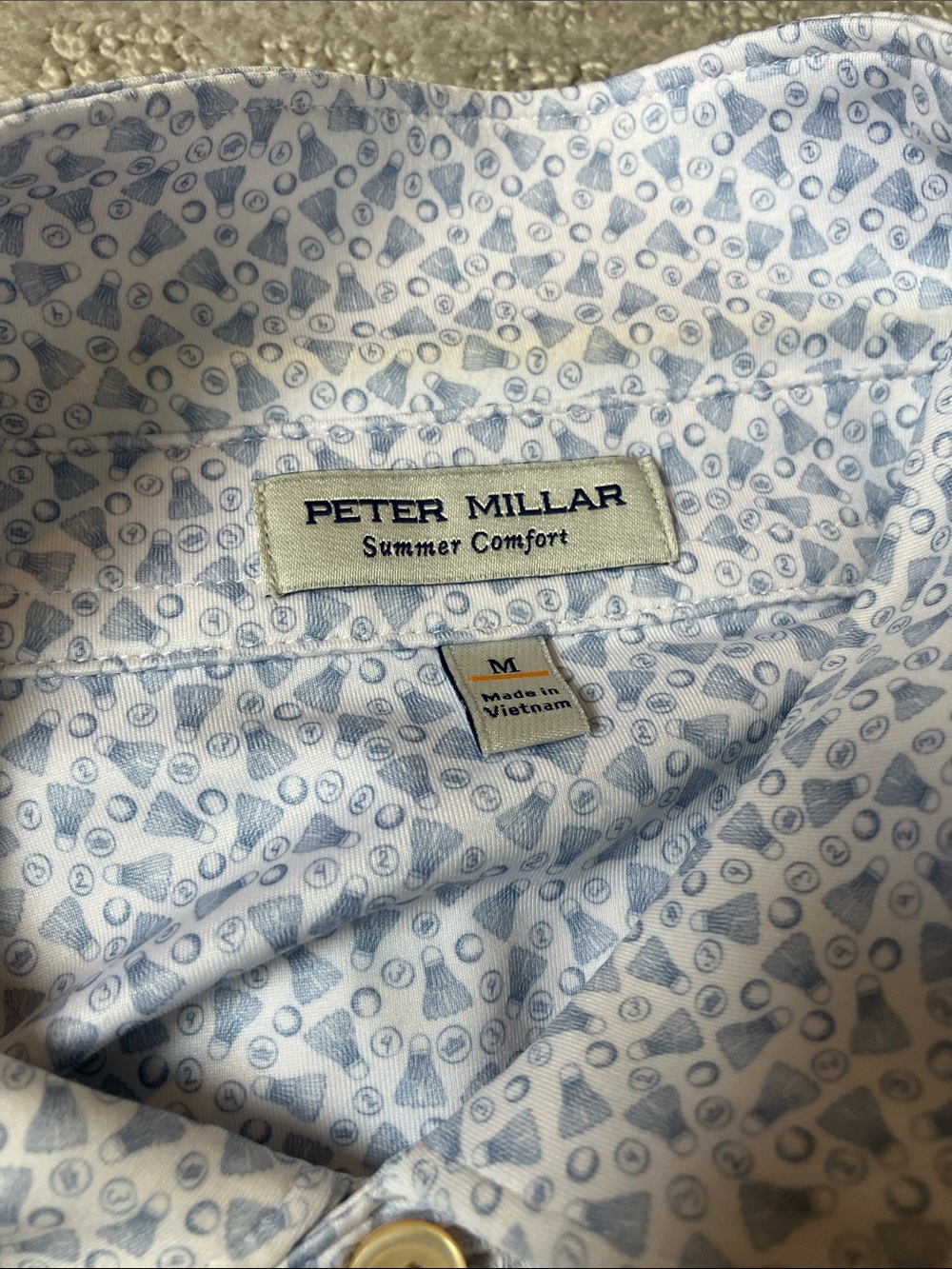 Peter Millar & RLXMen's White Polo Trio with Blue Stripe & Shuttlecock Print - M - Picture 6 of 7